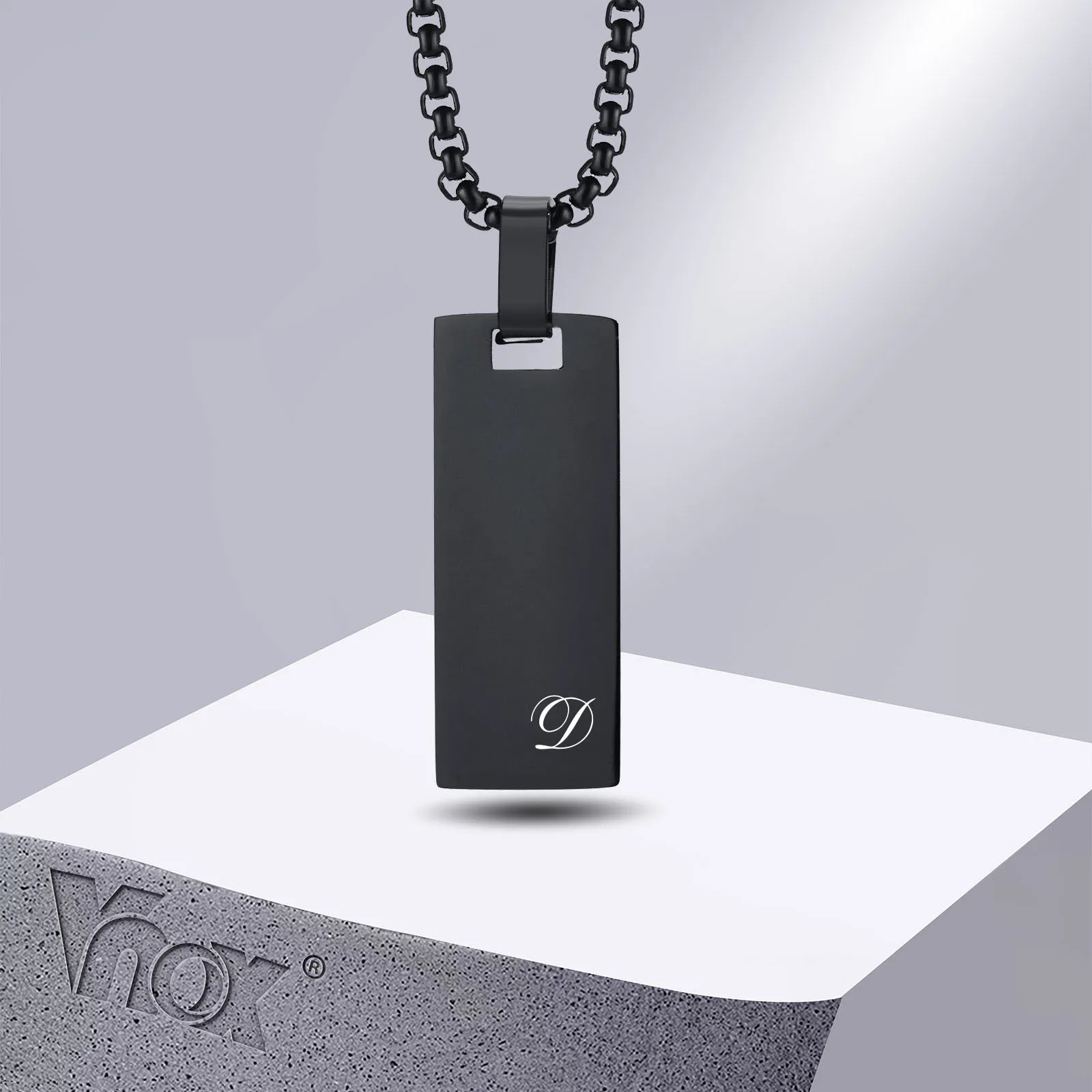 Black Stainless Steel Geometric Rectangle Pendant Necklace