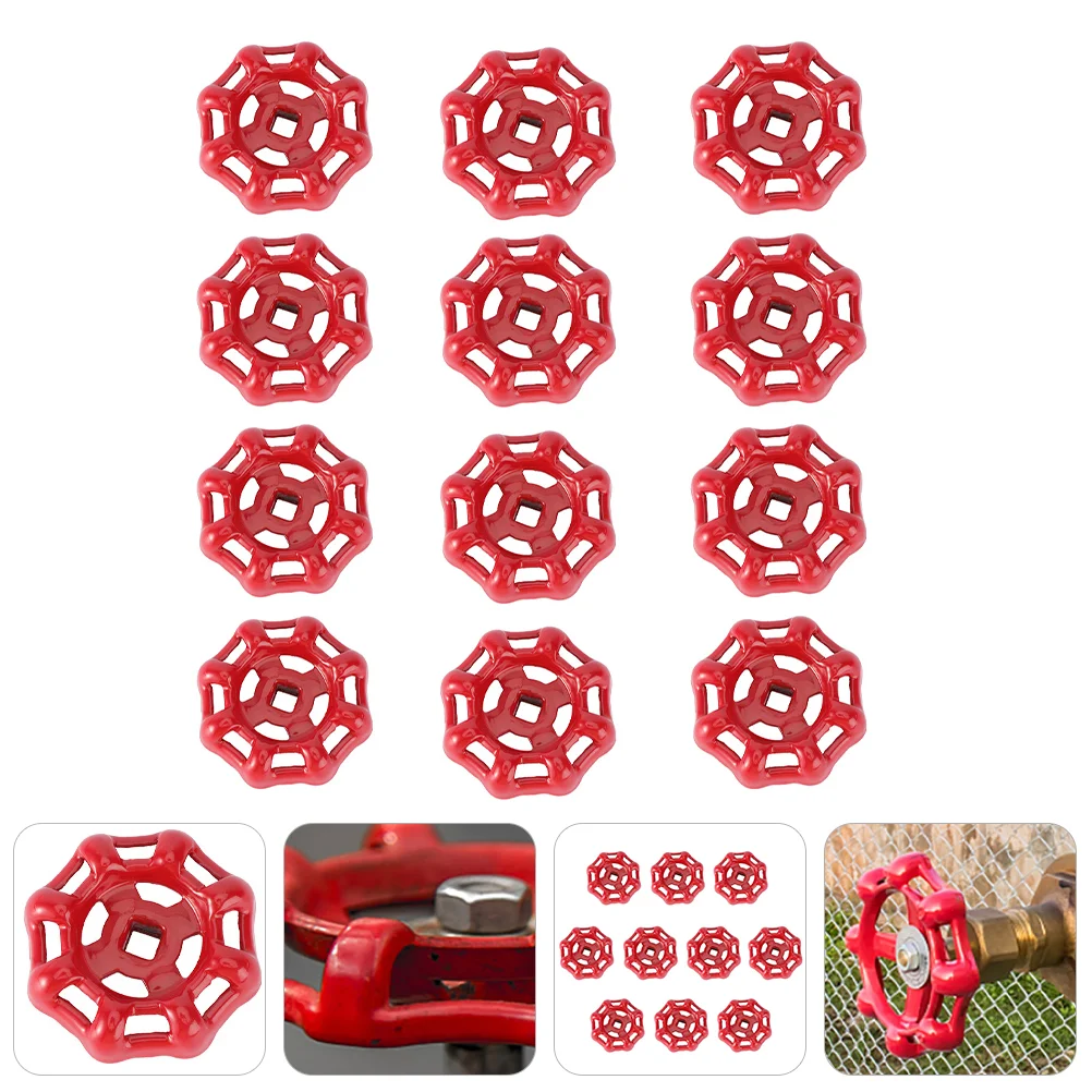

12 Pcs Faucet Valve Hand Wheel Round Handles Hose Stainless Steel Wheels Water Gate Red