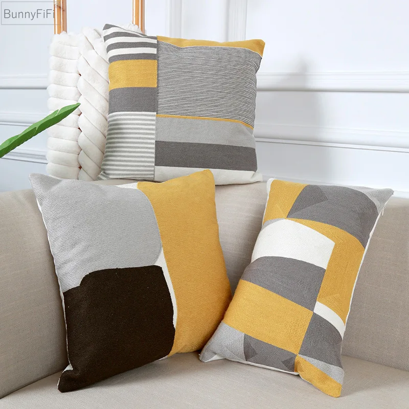 

Pink Home Decor Cushion Cover Yellow Geometric 45x45cm/30x50cm Abstract Embroidery Pillow Cover Soft Cozy for living room