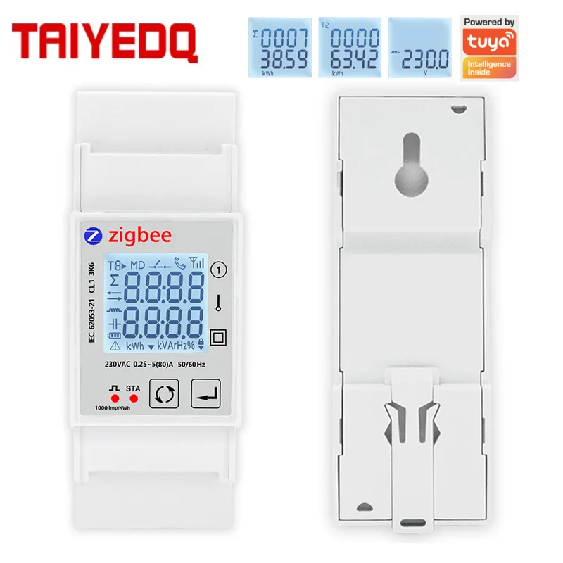 80A Zigbee Energy Meter Single Phase Tuya Din Rail Power Monitor KWh