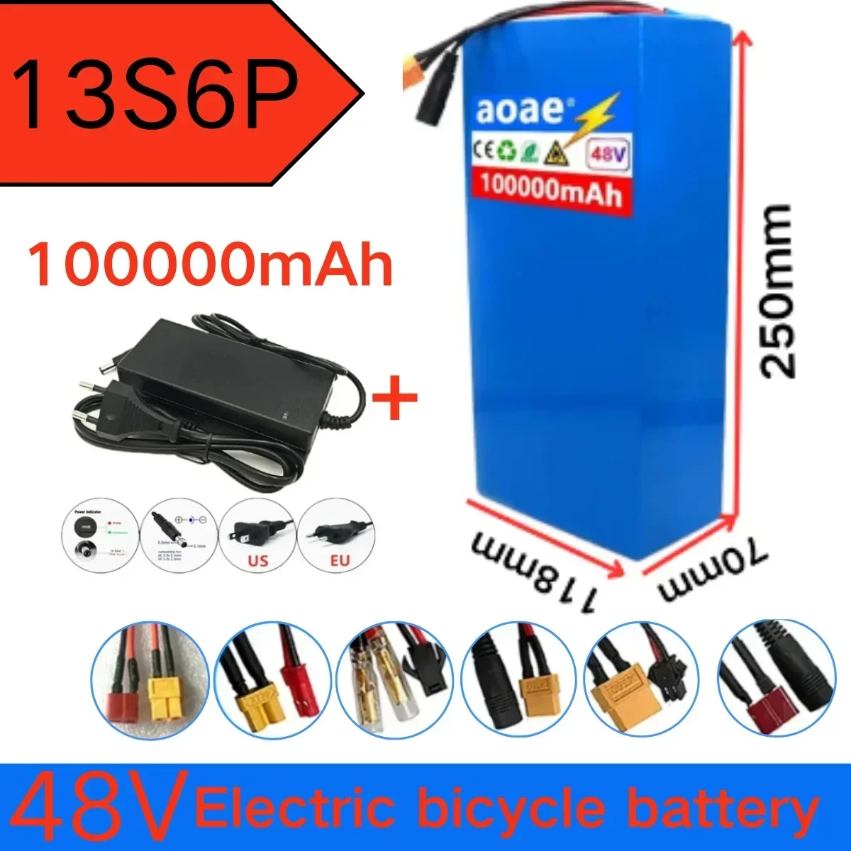 

Новый оригинальный литий-ионный аккумулятор 13S6P 48 в 100000 мАч 2000 Вт 18650, Электрический велосипед 48 В + Встроенный BMS дополнительная вилка и зарядное устройство