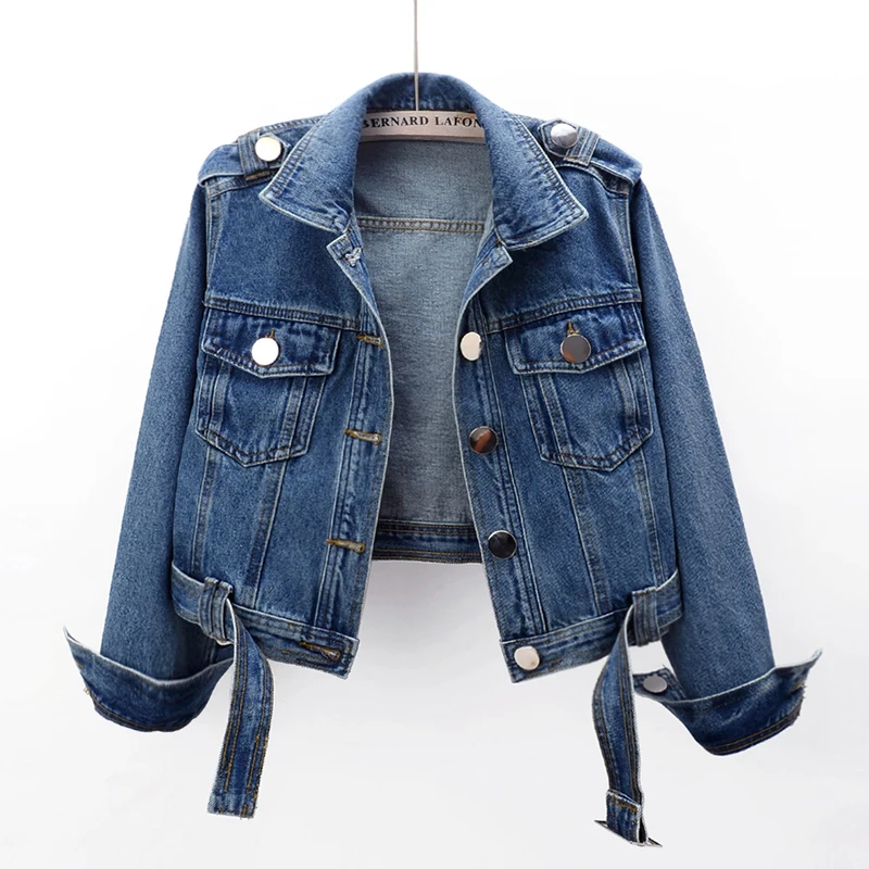 

2023 Spring and Autumn New Short Denim Coat Women's Korean Loose Casual Small Top Motorcycle Jacket Blue
