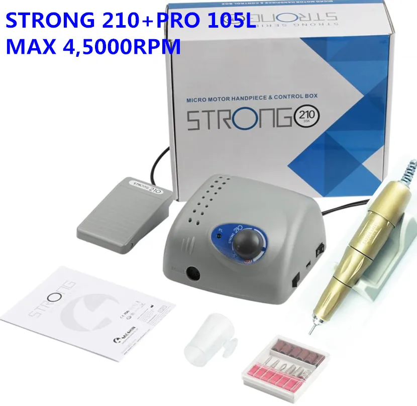 

65W 45000RPM Strong 210 GOLD PRO105L Electric Nail Drills Machine Manicure Pedicure File Bits Nails sculpture polish