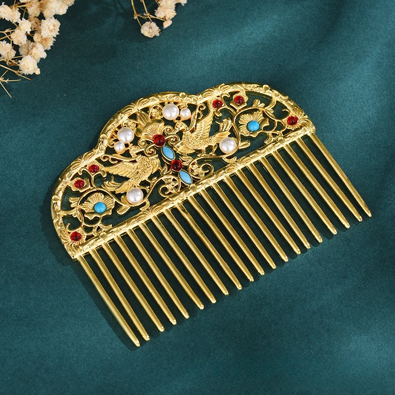 Hanfu Accessories Copper Gold-plated Tang-made Bun Hair Comb