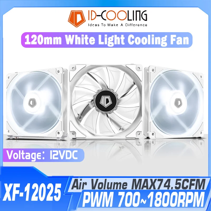 ID-COOLING XF12025-SW 120mm 케이스 팬 4PIN PWM 백색광 냉각 팬 12cm Ventilador PC 케이스 CPU 워터 쿨러에 적합 