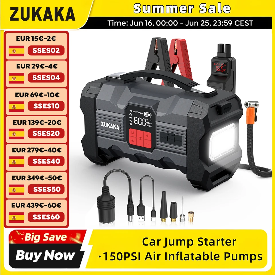 Car Jump Starter with Air Compressor 26800mAh/21800mAh Power Bank