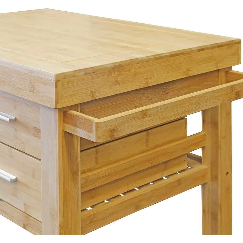 Rolling Kitchen Island Cart with Drawers Shelves, Towel Rack, Locking Casters, Butcher Block Food Prepping Cart Trolley