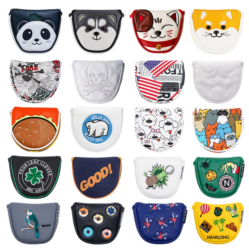 Golf Mallet Putter Covers Pu Leather Multi Style Panda Cat Akita