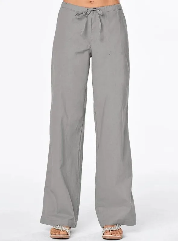 Damen High-Waist Weite Hose aus Baumwoll-Leinen-Mischgewebe, Lässige Relaxed-Fit Hose mit Elastischem Bund und Kordelzug – Detail 3