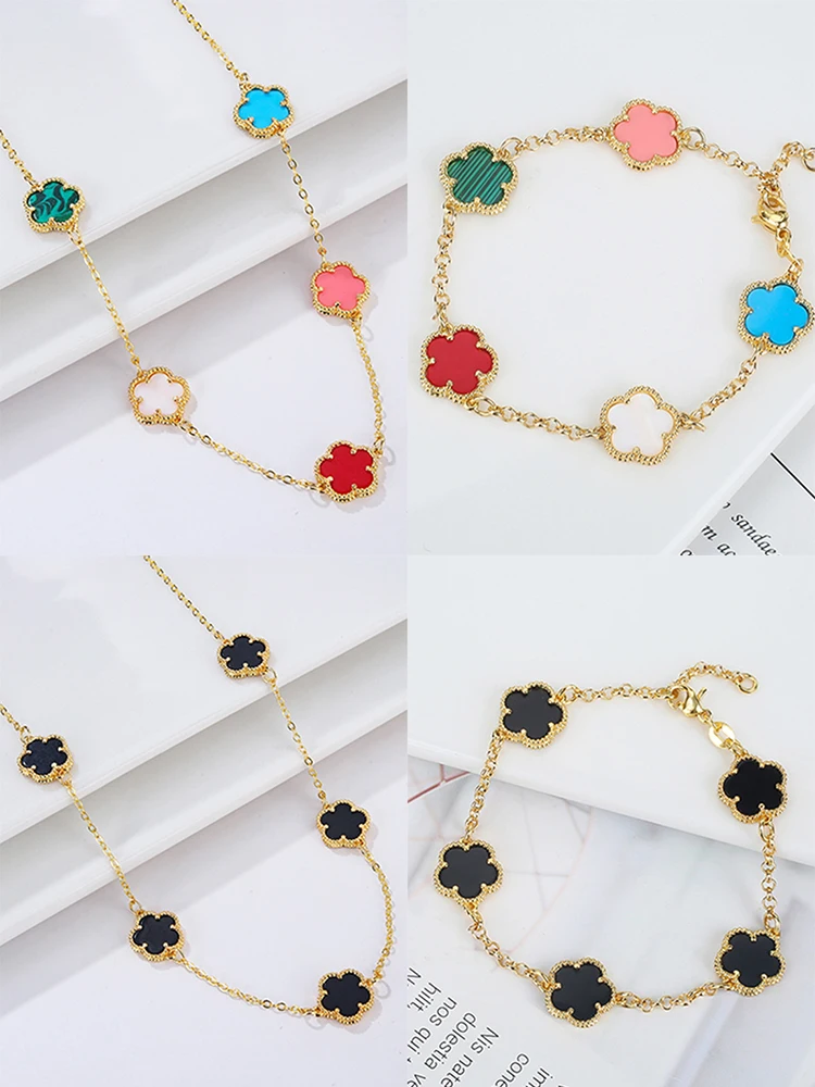 10 Colors Five-Leaf Flower Set Bracelet Necklace Women Jewelry Set For Daily Party Wear jewelry sets jewelry set