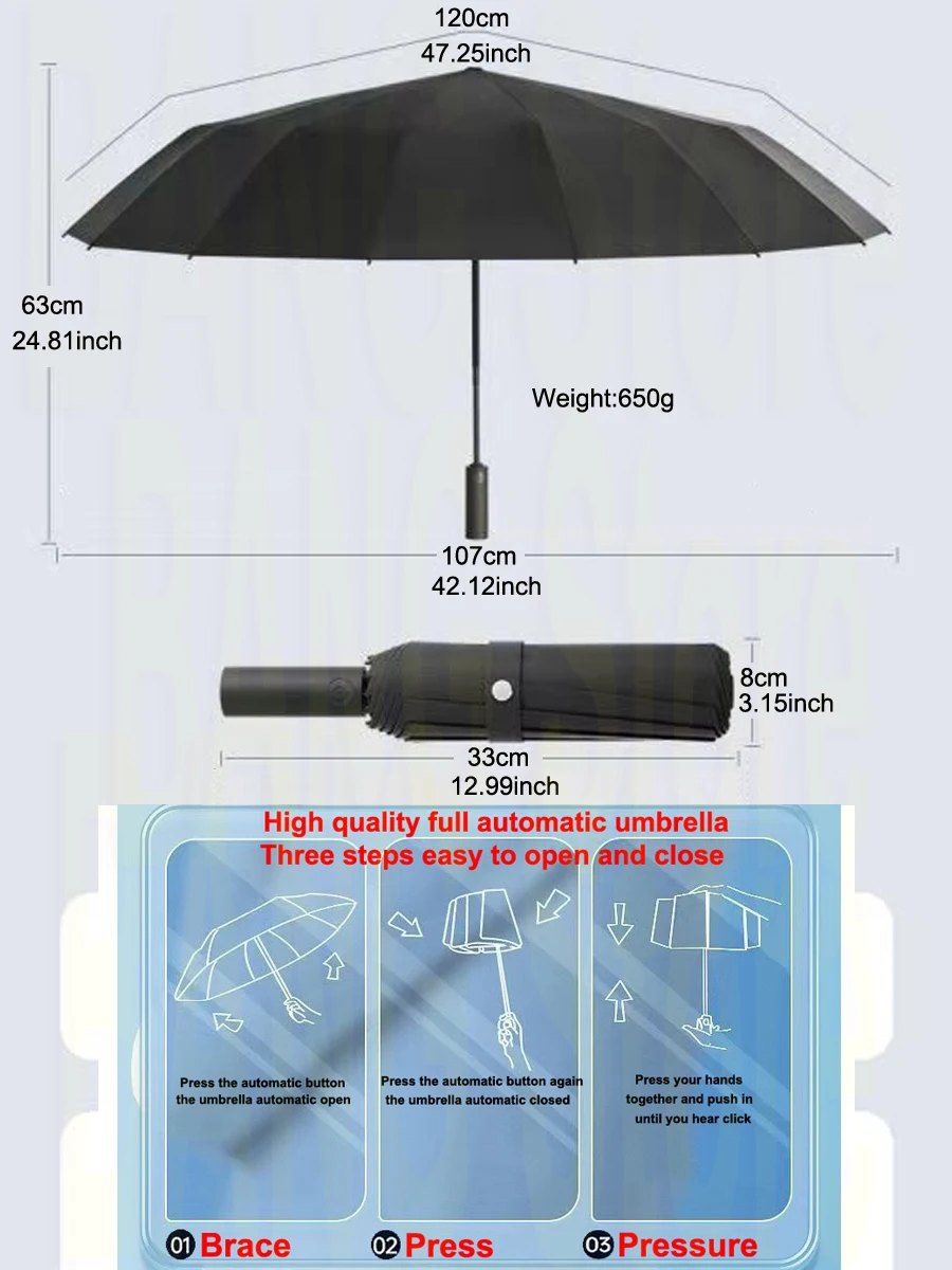 Automatic Windproof Umbrella 288 Bones All Weather Large Size Men Business Umbrella UV Protection Women Sunshade