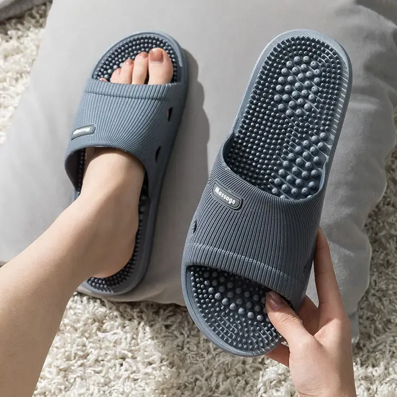 New Men's Massage Slippers Soft Sole Bathroom Indoor Use Non-Slip Comfortable Summer Cool Slippers PVC Material Home Use