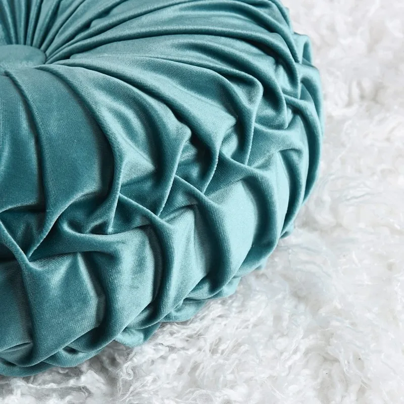 Velvet Pleated Round Accent Pillow - Boho Pumpkin Design