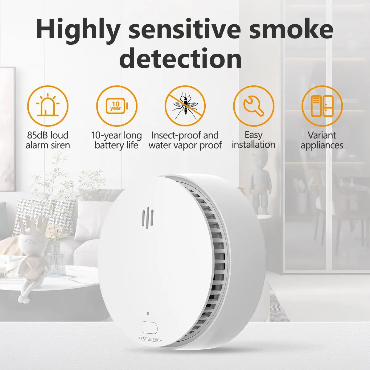 IMOU Standalone Smoke Alarm with 10 Year Lithium Battery Operated 85DB Buzzer Insect Water Wapor Proof