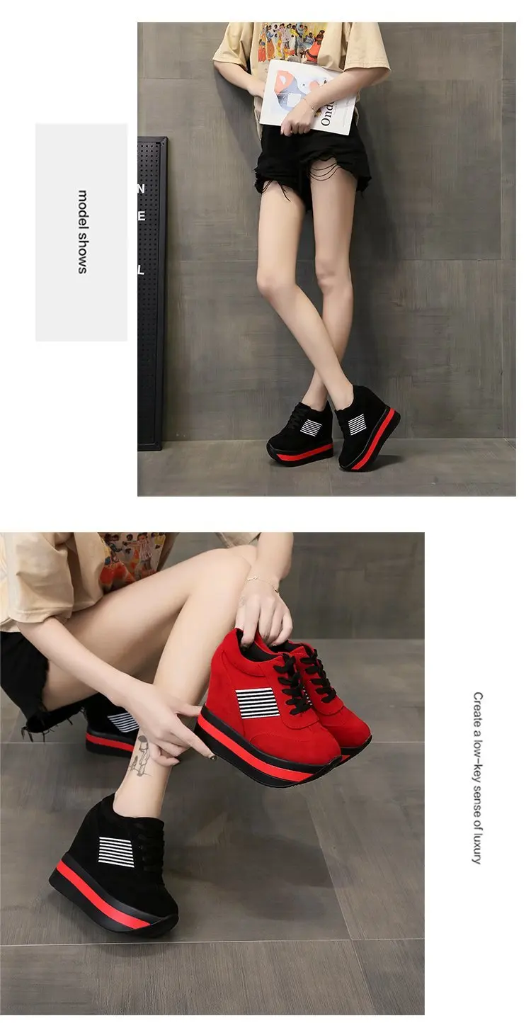 Women's Platform Sports Shoes 2022 Spring Canvas Sneakers Thick Bottom Wedges Casual Shoes Fashion Red Lace-Up Rubber Soft Sole