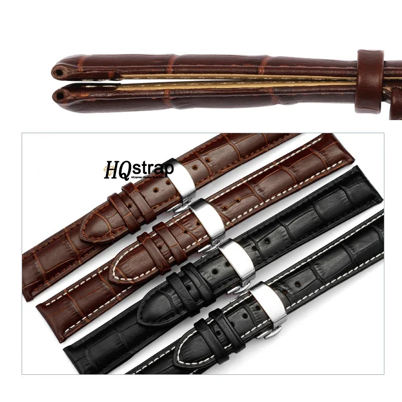 Elegant Leather Strap Watch Band with Butterfly Buckle - Universal Fit Wristband Accessory