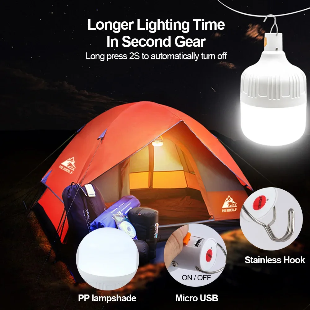 Description Picture 6 of item20-1pc Rechargeable Led Bulb Portable Camping Light Bulb Emergency Lighting Flashlight Lights Outdoor Picnics Hanging Tent Light