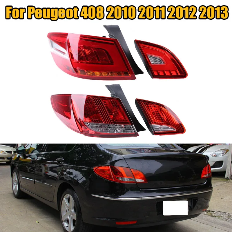 Luz trasera interior y exterior para coche, montaje de lámpara, cubierta de luz trasera para Peugeot 408, 2010, 2011, 2012, 2013