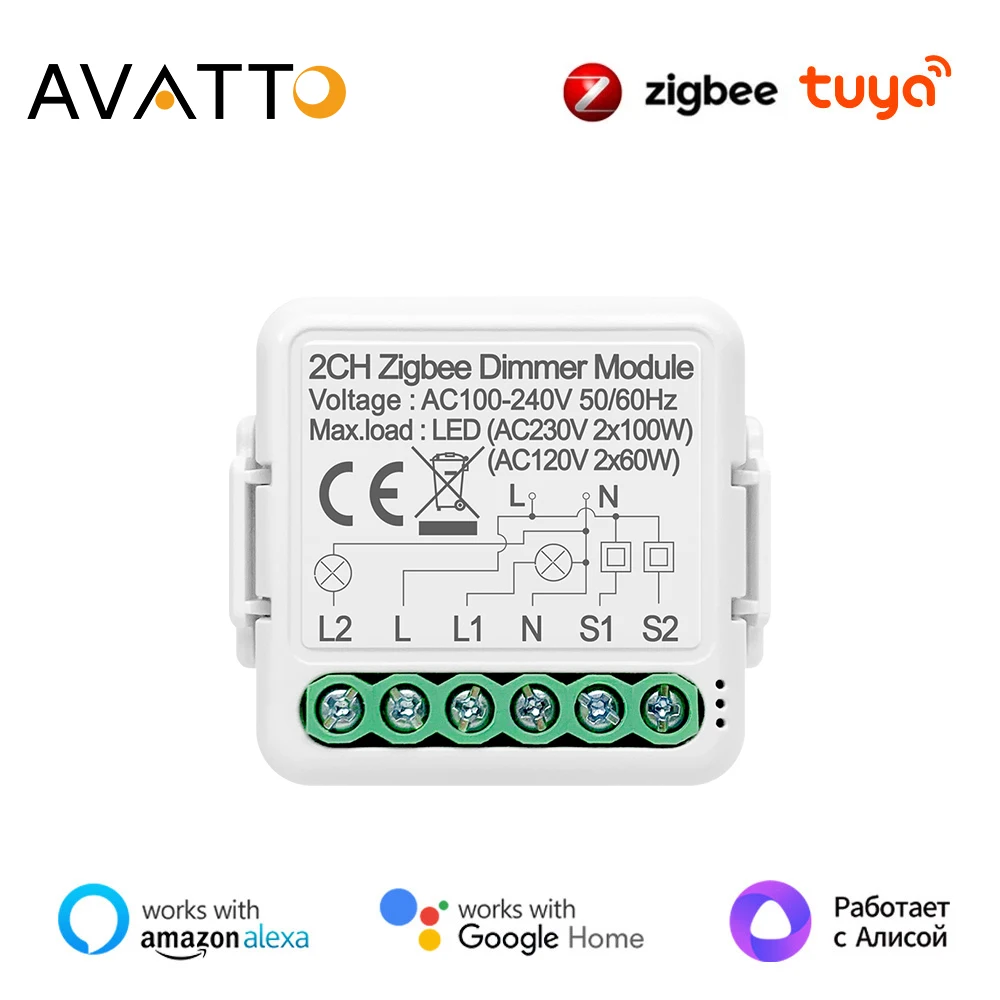 

AVATTO Tuya ZigBee 1/2 Gang Smart Dimmer Switch Module Dimmable Light Switch APP Remote Control Work With Alexa Google Home