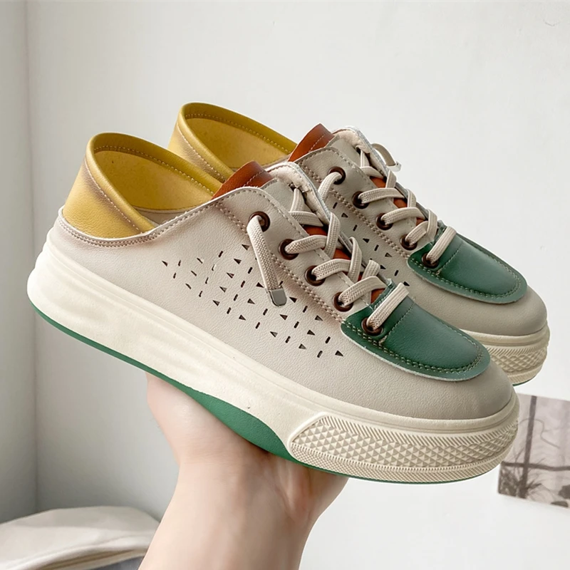 Women Sport Shoes Hollow Mesh Flats Sneakers 2023 Spring Summer New Breathable Student Shoes Casual Ladies Walking Shoes Mujer