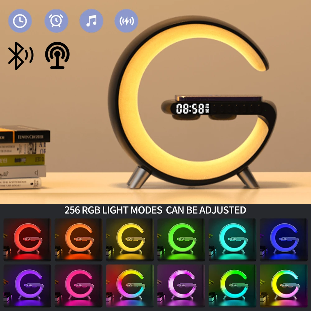 

Wireless Charger Alarm Clock Speaker APP Control RGB Night Light Charging Station for Iphone Samsung Dimmable Music Rhythm Light