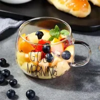 1pc Creative Glass Coffee Tea Cup 350ml Letter Printed Mug Drinks Dessert Breakfast Milk Cup Glass Mugs Handle Drinkware 3
