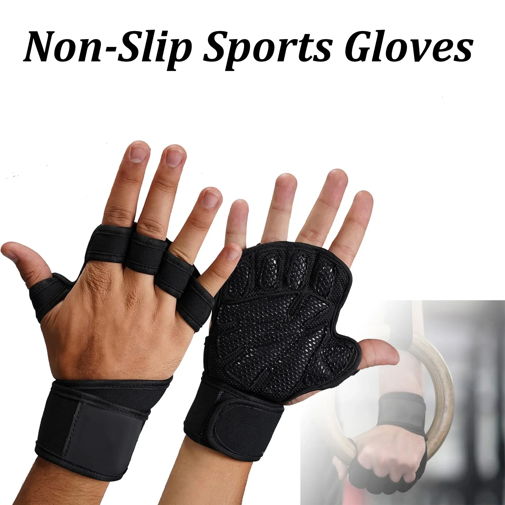 

Non-Slip Hand Grip Silicone Thicker Sponge Sports Half Finger Gloves Gymnastics Hand Wrist Palm Protectors Gloves with Wristband