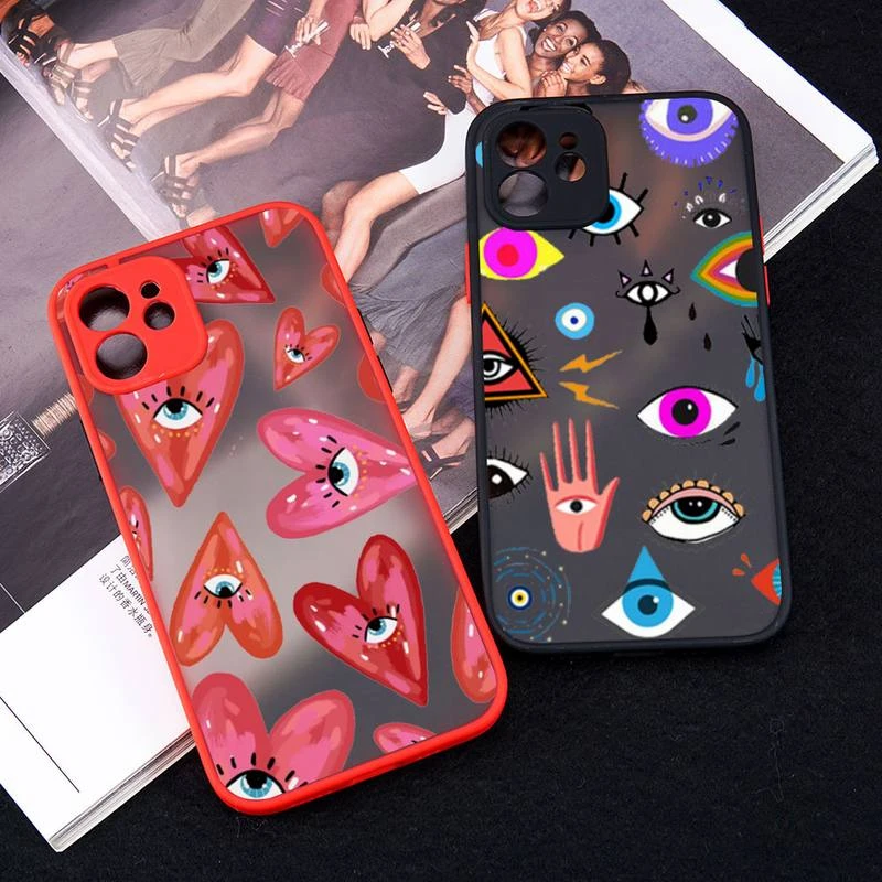 Evil Eye Turkish lucky Blue Phone Case Red Color Matte Transparent For iPhone 13 12 11 Pro Max Mini X XR XS 7 8 Plus iphone 13 cases