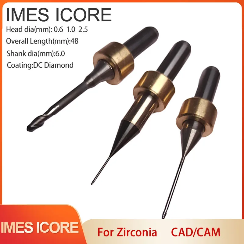

Dental Zirconia Milling Burs for IMES ICORE Dental Lab Materials Products D6 Shank DC Diamond Coating Drill 0.6/1.0/2.5mm Tools