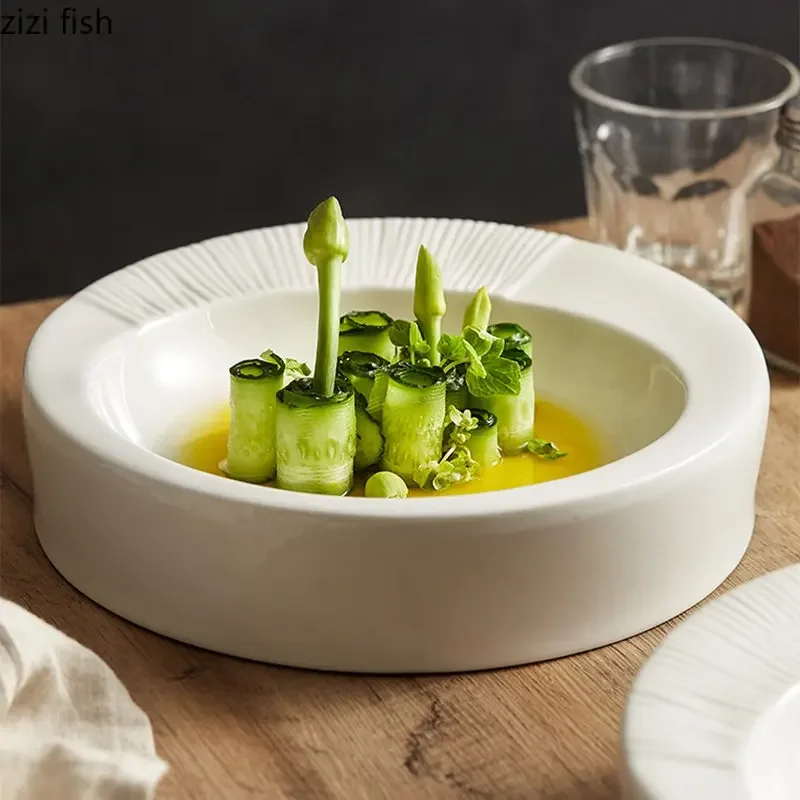 Ceramic Dinner Plate Restaurant Circular Thick Soup Plate Salad Dessert Dish Snack Dish Pasta Plates Solid Color Tableware