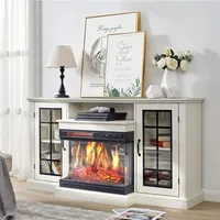 3-Sided Glass Fireplace TV Stand for TVs up to65''with12Color,Media Entertainment Center Console Table with Doors Closed Storage 1