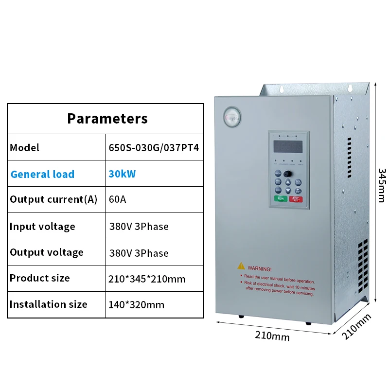9600-serie, 22 kW frequentieregelaar, éénfase ingang 220V