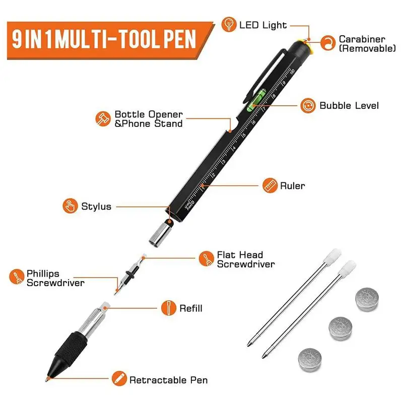 9 In 1 Pen Birthday Day Gifts Portable Dad Gifts Cool Gadgets Multitool Pen Set Christmas Gift For Dads Cool Gadgets