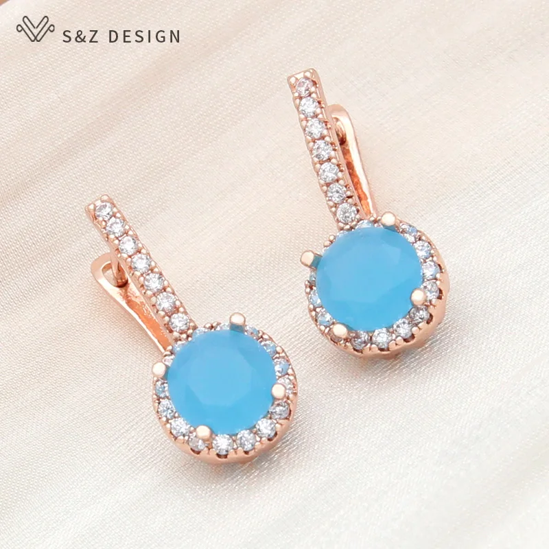 S&Z DESIGN New Fashion 585 Rose Gold Color Round Crystal Dangle Earrings For Women Wedding Jewelry Cubic Zirconia Eardrop