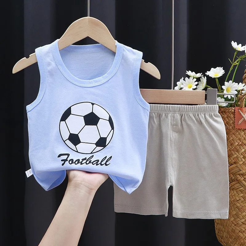 New Kids Vest Set Summer Cotton Baby Girls Vest Shorts 1-6 Years Old Baby Boys Sleeveless 2pcs Children's Clothing Sets