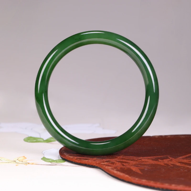 

Jade Bracelet Boutique Old Pit Material Jade Spinach Green Round Bar Bracelet