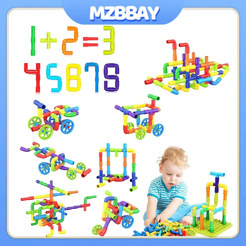 Kids DIY Color Random Assembly Water Pipes Building Blocks Toys Montessori Splicing Water Pipes Building Blocks Toys Gifts