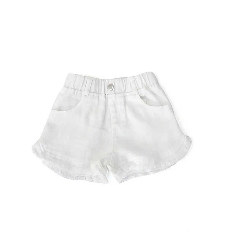 Summer Kids Shorts Solid Color Brief Denim Girls Ruffle Shorts