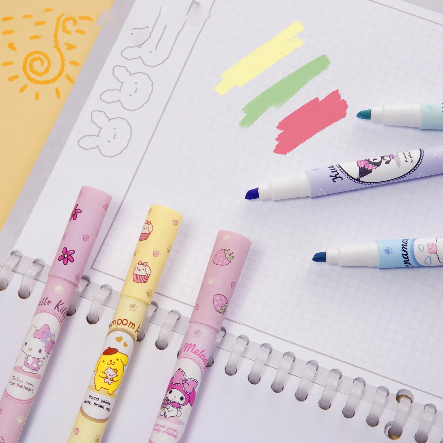 6Pcs/box Kawaii Highlighters Aesthetic Pastel Marker Painting Colored Pen Student School Office Supplies Stationery