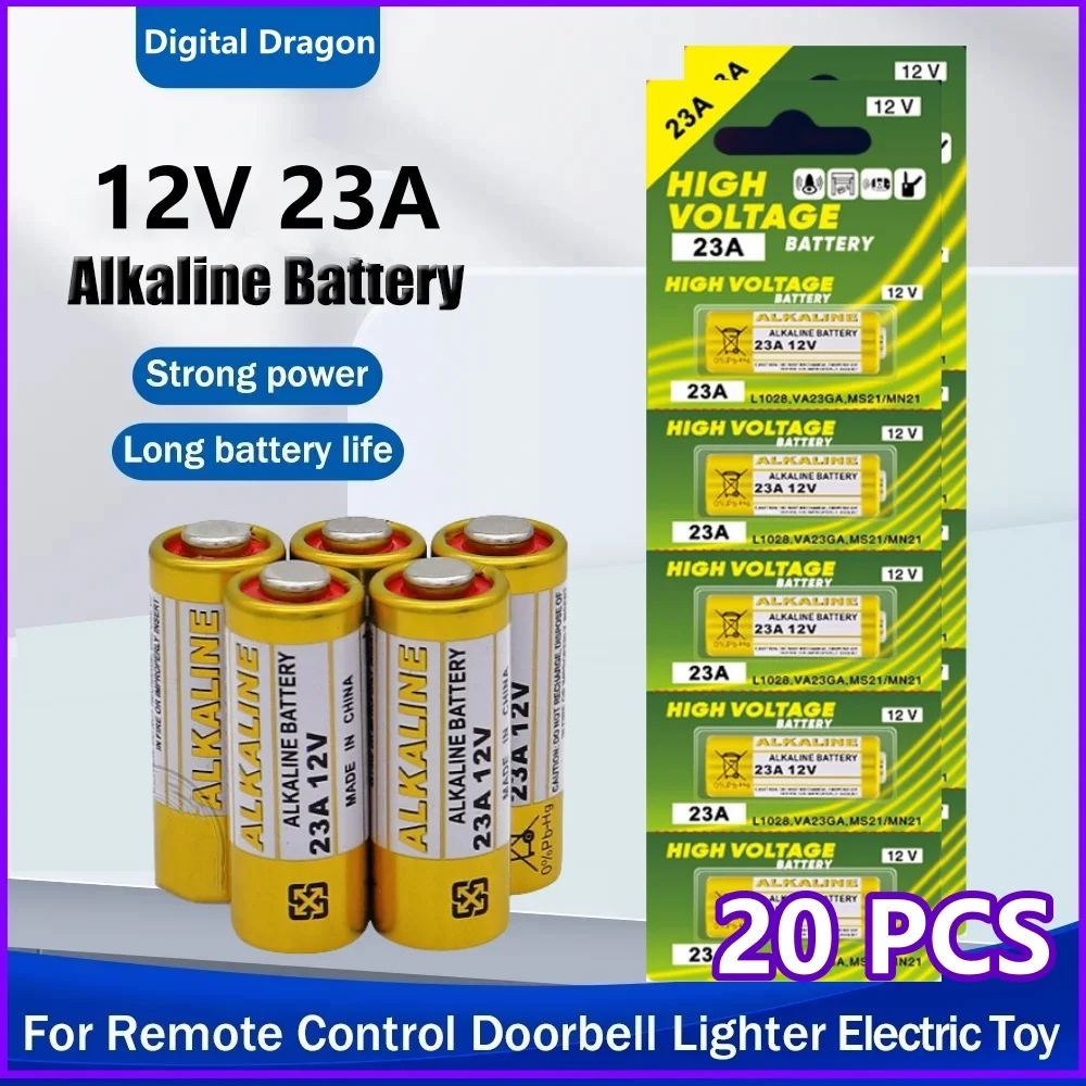 리모컨 초인종 드라이 셀용 알카라인 배터리, 12V 23A, A23 23GA, A23S, E23A, EL12, MN21, MS21, V23GA, L1028, GP23A, LRV08, 20 개