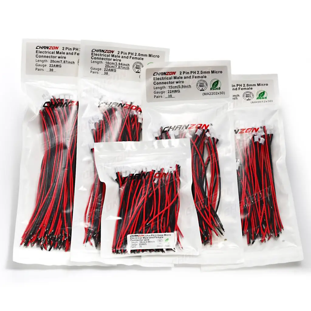 Câble de connecteur 22awg PH 2mm pour JST PH2.0 2.0mm, adaptateur 2 broches JST-PH 2 broches Micro batterie mâle femelle, prise de connexion, Extension RC – Image 3