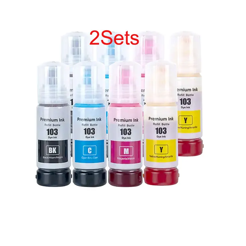 2Set 103 Premium Refill Ink Per Epson 103 Ink Ecotank L3160 L3210 L3211 L3250 L3256 L3260 L3266 L5190 Muslimate L5290 L5296Printer