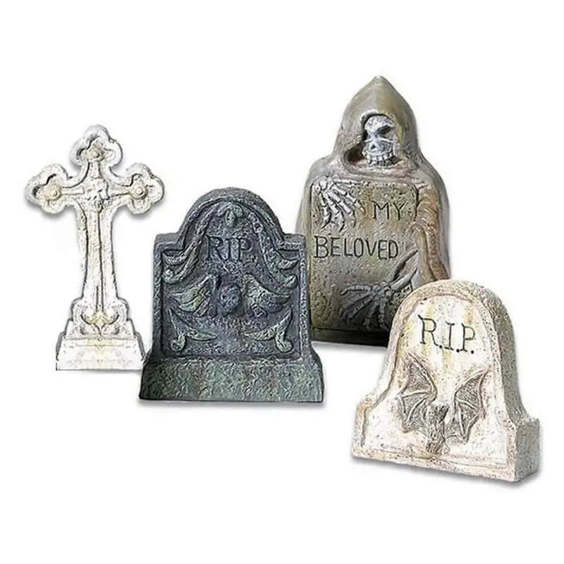 

Halloween Tombstones Cemetery Yard Sign Gravestone Lawn Signs 4PCS Spooky My Beloved Rip Cross-shaped Tombstone Ornaments