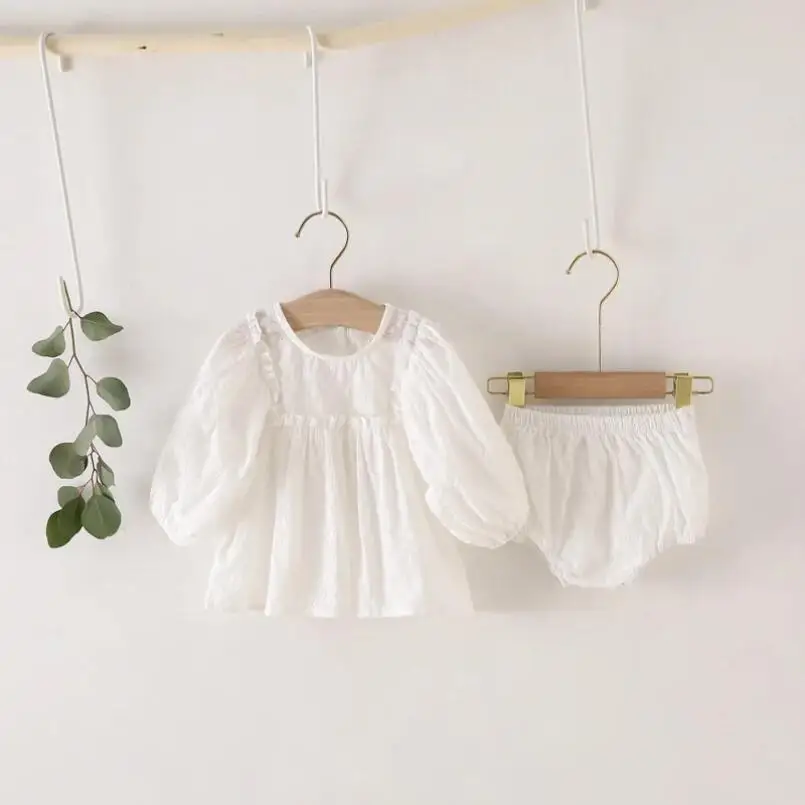Baby Mädchen Spitze Stickerei Kleidung Sets Vintage Langarm Spitze Bluse + Bottom Shorts 2 stücke Outfits für Kleinkind Frühling anzüge – Detail 9