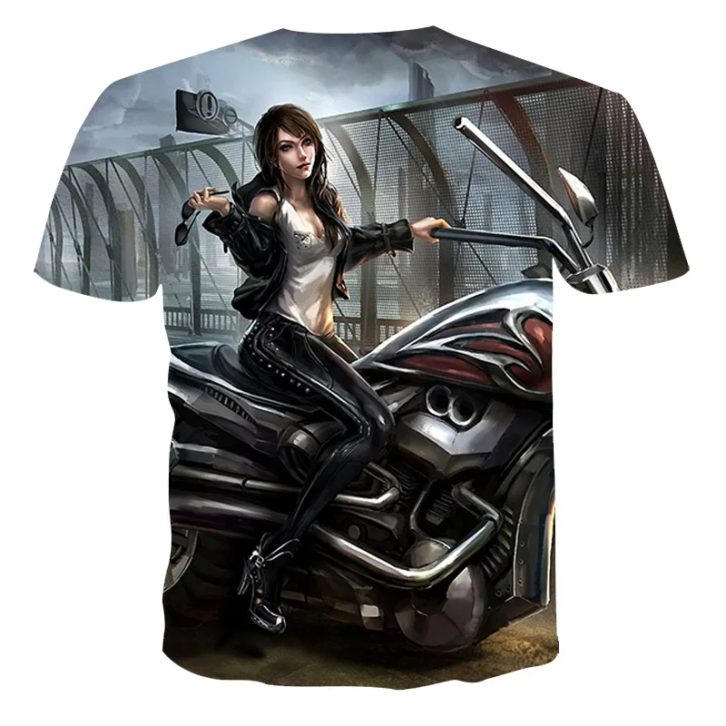 

2023 New Summer Cool Men's 3D Printed Motorcycle Style T-Shirt Quick Drying Pattern Punk O-Neck Oversized T-Shirt Tops
