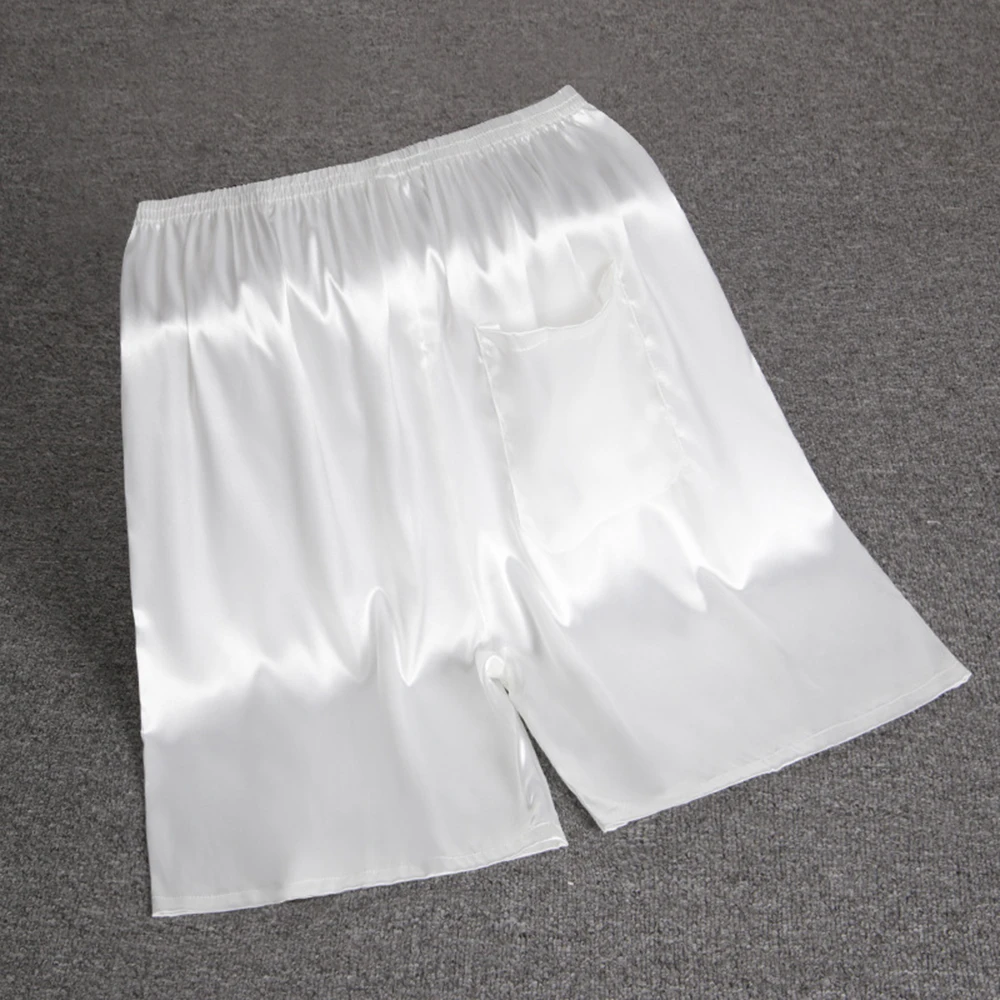 Herren-Pyjama aus Seidensatin mit elastischer Taille, weiche Shorts, Nachtwäsche, Taschenhöschen, Hose, Bermuda, schnell trocknende Strandshorts, männliche Jogginghose – Detail 4