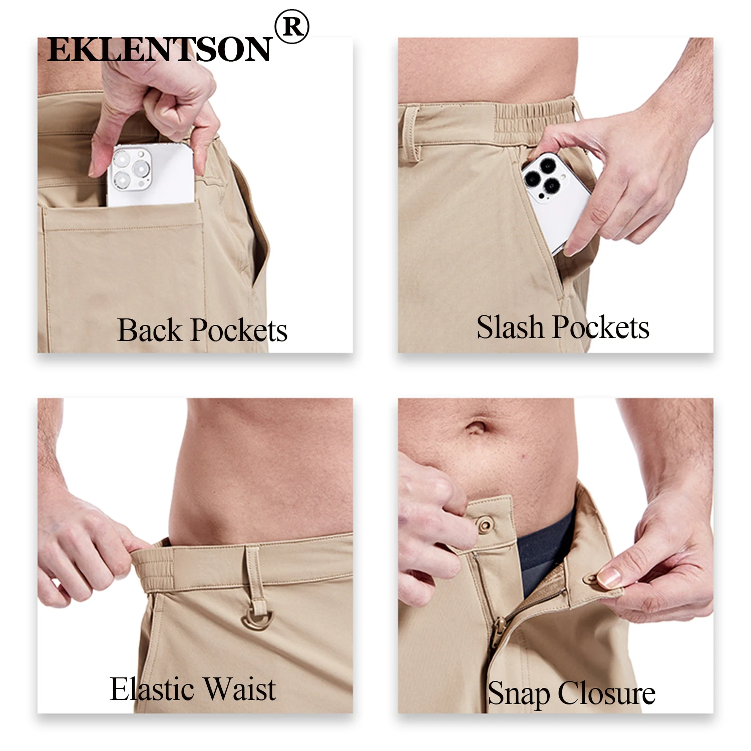 EKLENTSON Men's Cargo Shorts Quick Dry Nylon Spandex Multi-Pockets Elastic Waist 9" Golf Shorts For Casual Wear Breathable