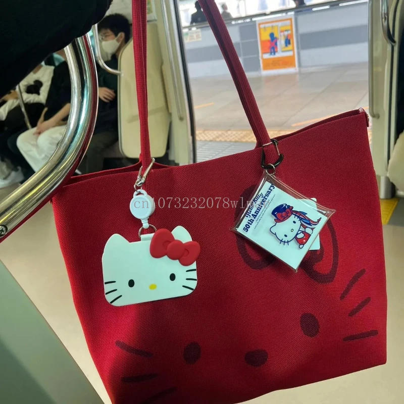 New Japanese Hello Kitty Shoulder Bags Student Portable Large Capacity Canvas Bags Women Shopping Bag Travel Bag Y2k Handbags