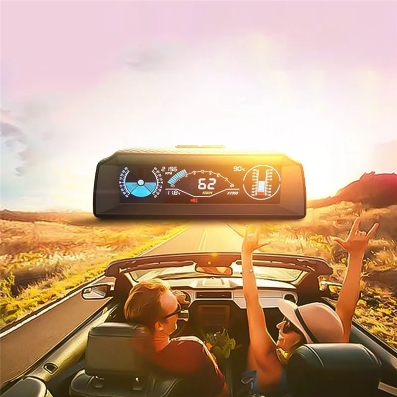 A13F-X90 헤드 업 디스플레이 온보드 컴퓨터 디스플레이 OBD2 자동차 속도계 OBD 게이지 (틸트 피치 각도 각도기 디스플레이 포함)