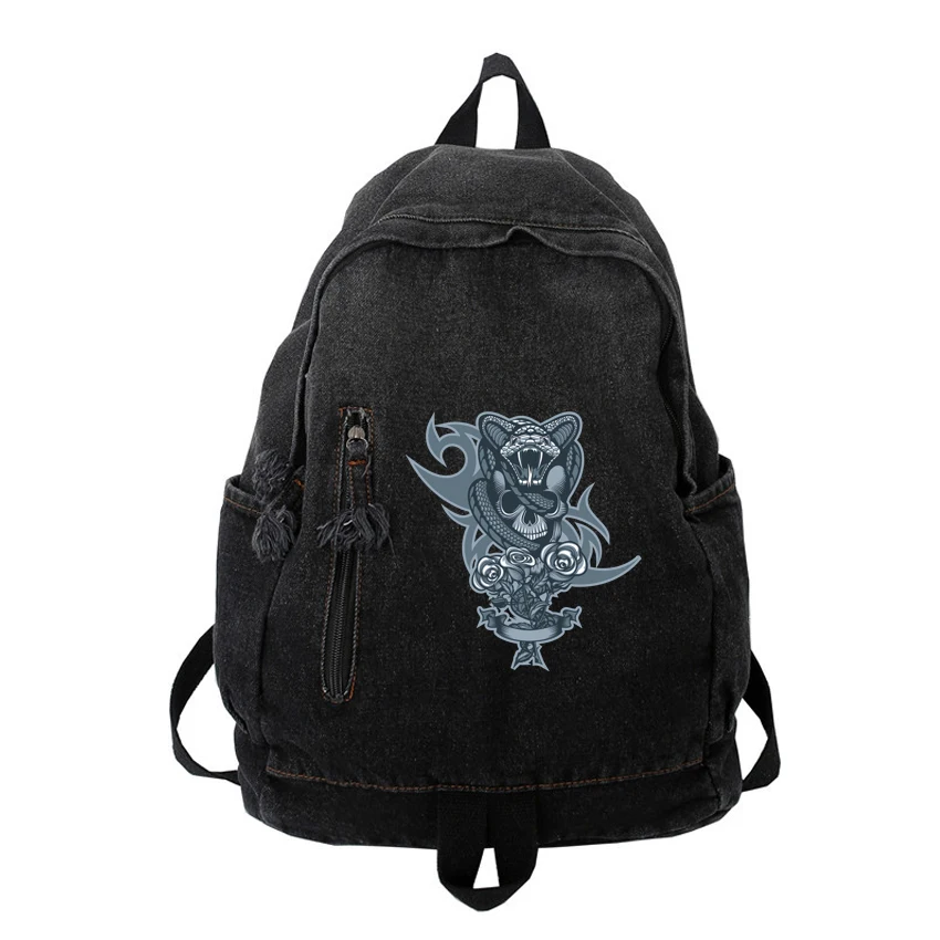 

Personalized Customized Man Women Unisex Washed Gradient Denim Backpack Snake Pattern Print New Fashion Trend Versatile Backpack